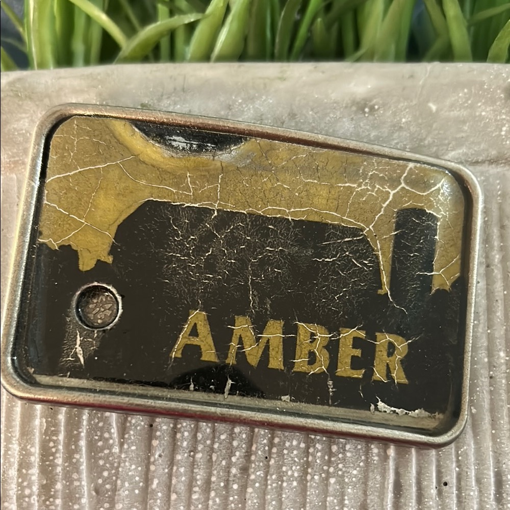 License plate Belt buckle NEW artisan made it says AMBER